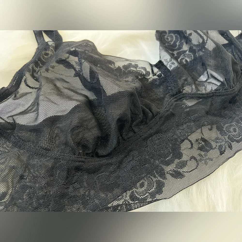 Sheer Black Floral Lace Bralette